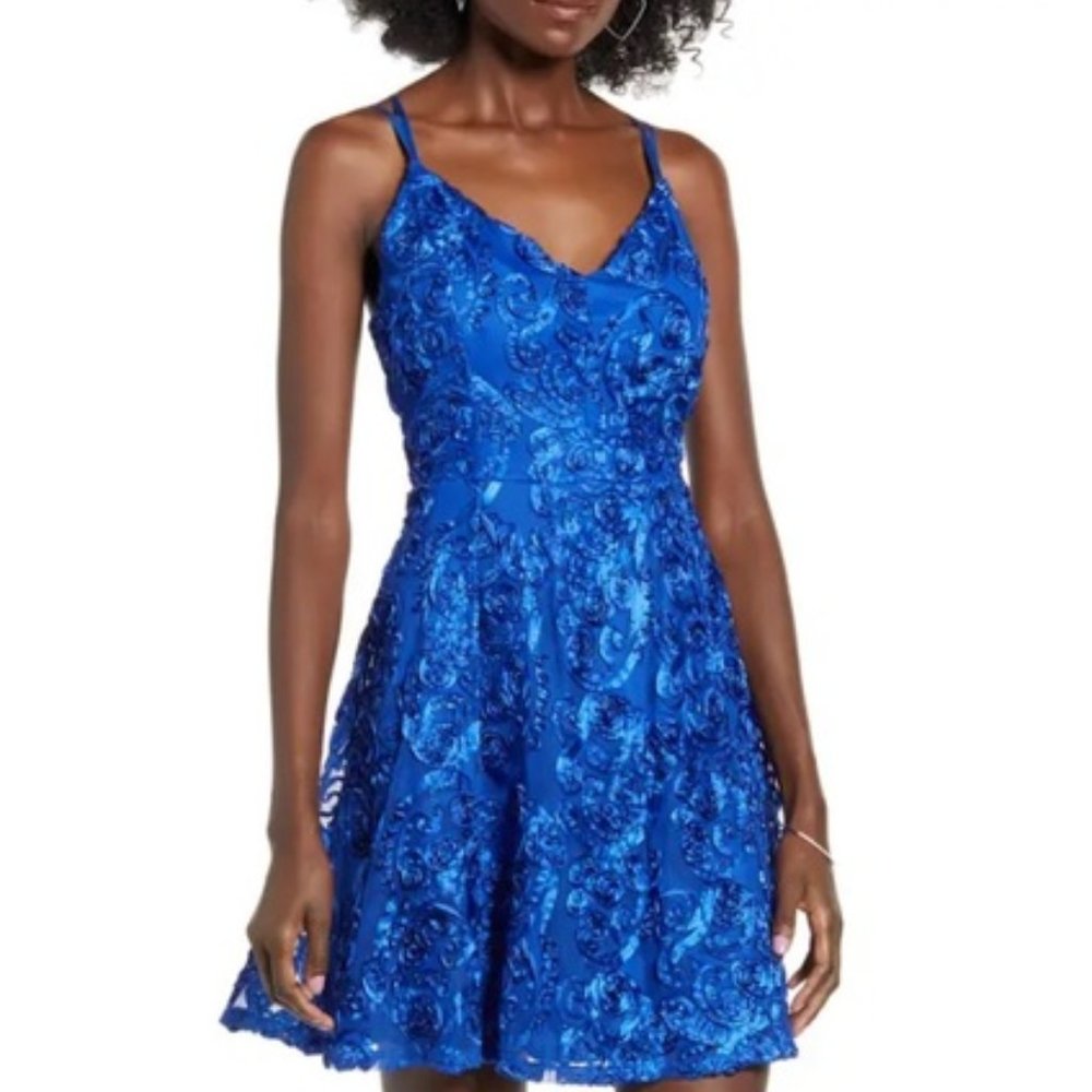 Love Nickie Lew Blue Soutache Lace Skater Dress 9
